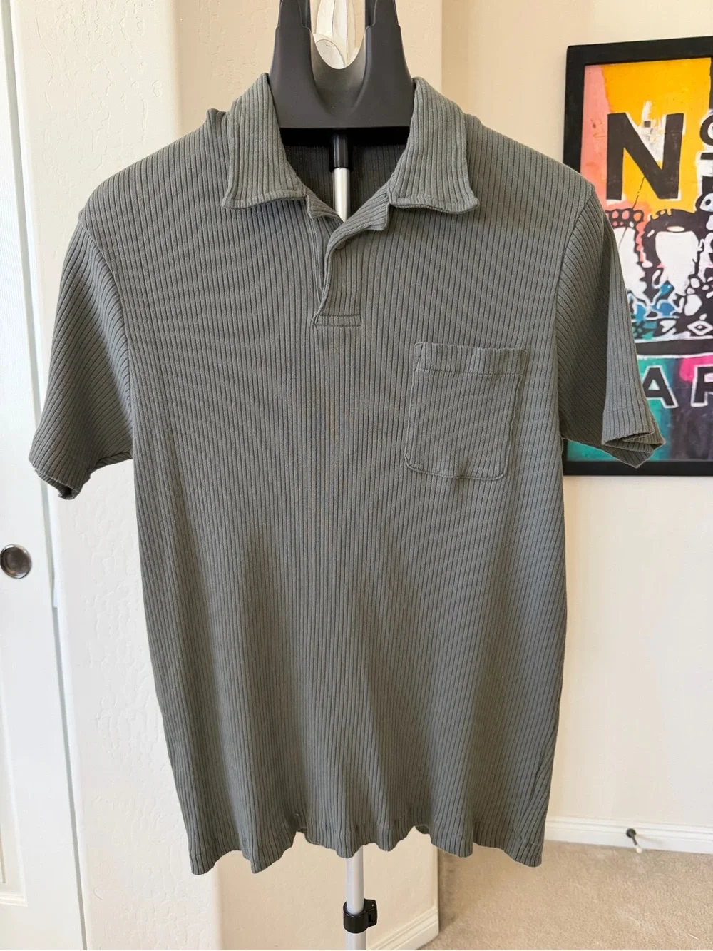 Vintage Polo Ralph Lauren Olive Green Ribbed Short-Sleeve Size L